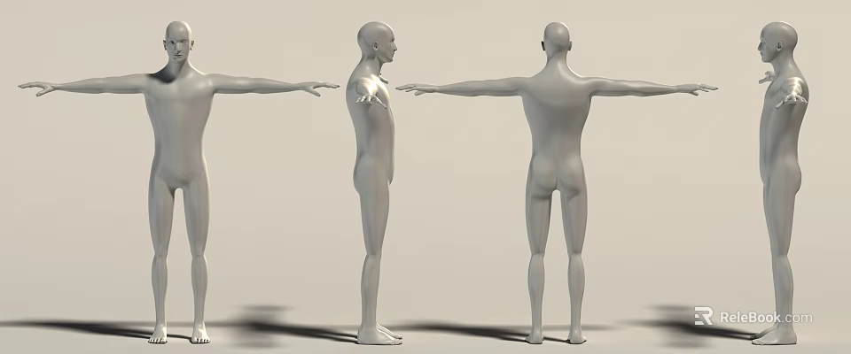 Human Mannequins Showing Front Side And Back Views With Extended Arms 3d model 