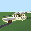 Aerial View Planning of Green Lawn with Curved Path and Wooden Recreational Structure