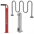 Ground Equipped with Red Pillars Black U Shaped Handrails and Silver Support Posts for Safety 3d model