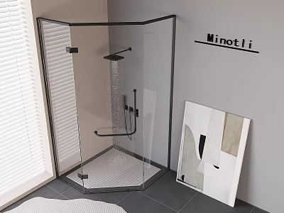 Minotli Modern Rain Shower Head in Glass Enclosure with Contemporary Design 3d model