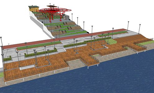 Modern Park Waterfront Landscape 3d model