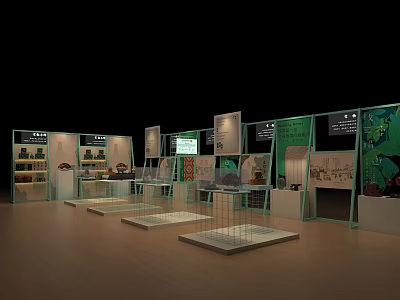 Display Cabinets and Shelves In Modern Exhibition Hall With Glass Metal Frames And Product Showcases 3d model
