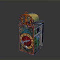 Colorful Decorative Home Accessory With Intricate Red Blue Design Golden Sphere And Gear Details