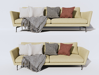 Modern double sofa fabric multi-person sofa 3d model