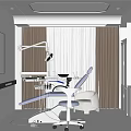 Modern Dental Clinic Treatment Room With Dental Chair Equipment White Cabinets And Wall Poster