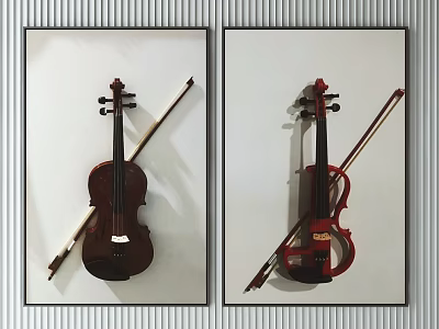 Two Framed Violins With Bows As Elegant Wall Decor Display Art 3d model