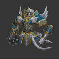Mythical Warrior Armor With Blue White Gold Accents And Winged Decorative Design