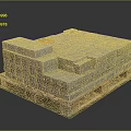 Stacked Gray Bricks on Wooden Pallet with Green Straps and Orange Label