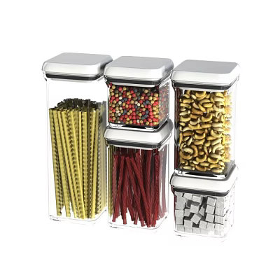 Clear Glass Spice Jars With Silver Lids Storing Various Kitchen Spices 3d model