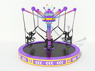 Colorful Amusement Rotating Swing Ride With Purple Yellow Decor Crown Top And Circular Base 3d model