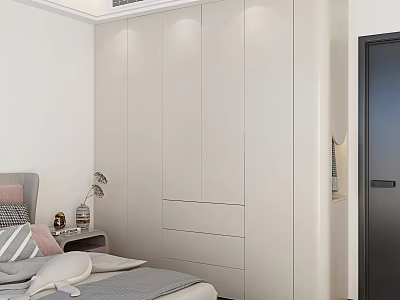 Modern Light Gray Built in Wardrobe With Drawers In Bedroom 3d model