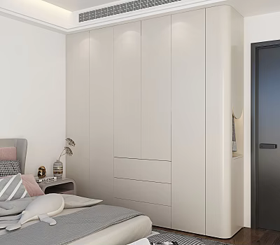 Modern Light Gray Built in Wardrobe With Drawers In Bedroom 3d model