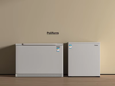Poliform Chest And Upright White Freezers On Wooden Floor Against Beige Wall 3d model