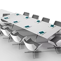 Modern Conference Table With Gray Chairs And Green Notebooks On White Surface 3d model