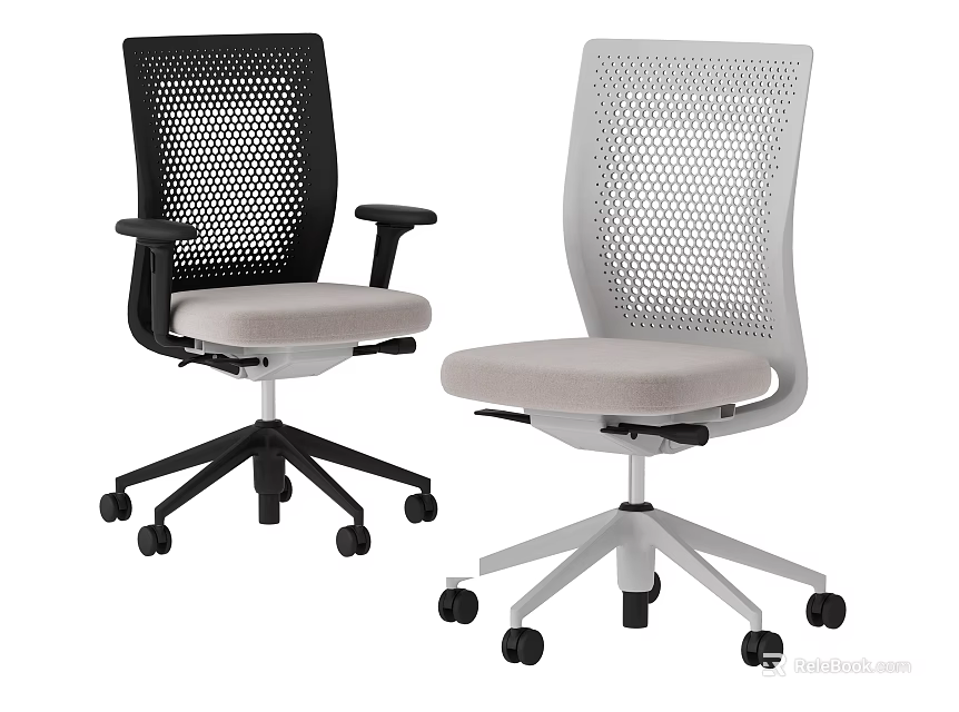 Modern Office Chairs With Black And Gray Mesh Backrest Padded Seat And Wheeled Base 3d model 