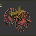 Ancient Historical Cannon Weapon With Green And Gold Wheels Detailed Brass Components As Vintage Artillery