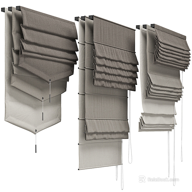Stylish Roman Blinds With Pleated Fabric Design For Modern Home Interior Decor 3d model 