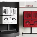 Poliform Modern Speakers in White and Red with Stand Design Features