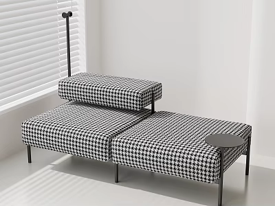 Stylish Modern Upholstered Black And White Checkered Stool With Metal Frame 3d model