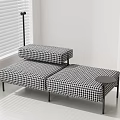 Stylish Modern Upholstered Black And White Checkered Stool With Metal Frame