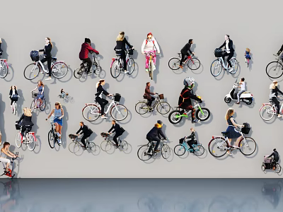 Group of People Riding Bicycles in Creative Wall Art Installation 3d model