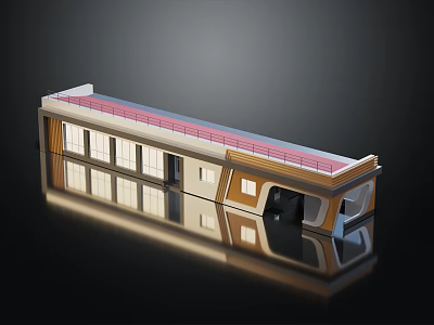 Modern Station 3D Model Featuring Long Structure Roof Terrace Multiple Windows And Reflection Surface 3d model