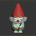 3D Cartoon Puppy Character Wearing Red Pointed Hat Holding Blue Shovel And Light Blue Outfit