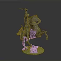Man Riding Rearing Horse Holding Weapon On Detailed Bronze Statue Base