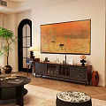 Vintage Dark Solid Wood TV Cabinet With Exquisite Decorations In Cozy Stylish Warm Living Room