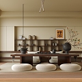 New Chinese Tatami Tea Room Tea Table Tea Room Background Wall Tea Cabinet 3d model