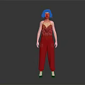 Red Sequined Camisole With Loose Red Pants And Black Shoes Fashion Outfit