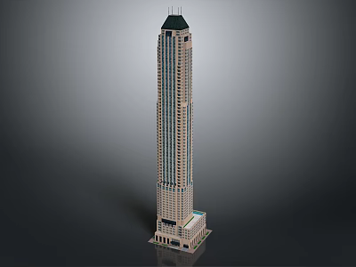 Modern Skyscraper Building With Glass Curtain Wall Tower Top And Base Structure 3d model