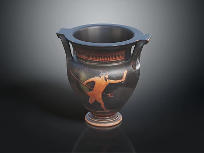 Ancient Greek Black Vase With Two Handles And Red Figure Decoration 3d model