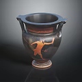 Ancient Greek Black Vase With Two Handles And Red Figure Decoration