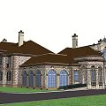 European Style Detached Villa with Stone Exterior Arched Windows Grand Steps Columns and Balcony