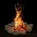 Rustic Garden Ornament With Circular Stone Fire Pit And Burning Flames With Sparks
