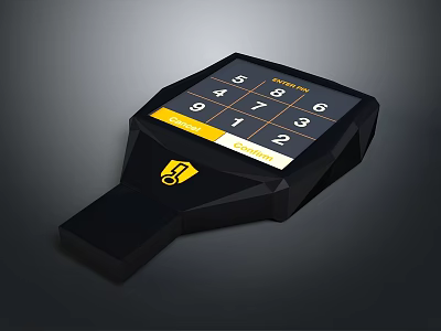 Black Digital Keypad Computer Device With Screen And Yellow Hexagon Logo 86 3d model