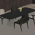 Modern Rectangular Dining Table Set With Light Dark Chairs Yellow Flowers Vase And Wine Glasses 3d model
