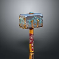 Decorative Fantasy Hammer 3D Model With Blue Patterned Head And Red Gold Handle 3d model