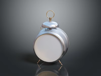 Silver Metal Alarm Clock with Bell and Round Dial Stand Design for Home Use 3d model
