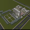 Modern Office Building Complex Featuring Green Lawns Surrounding Roads And Open Space 3d model