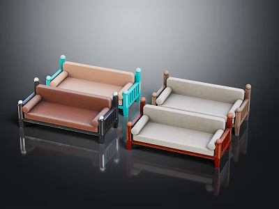 Stylish Living Room Sofas With Multiple Colors And Classic Wooden Frames 3d model