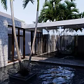 Modern Luxury Villa Exterior With Landscaped Courtyard Swimming Pool And Aerial View