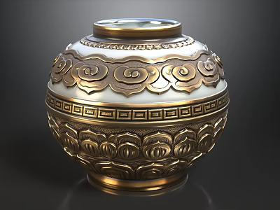 Elegant Oriental Style Sofa Tea Table Combination With Fine Gold Embossed White Porcelain Decorative Vase 3d model