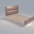 Modern Double Bed With Light Brown Leather Headboard And White Frame Wooden Slats