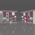 Pink And White Striped Awning Shopping Mall Retail Shop With Product Displays And Interior Seating