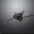 Vintage Green Military Cannon with Long Barrel Towed Carriage and Wheels Design