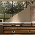 Modern Dining and Living Room with Large Windows Tree View Wooden Open Shelves Abstract Art