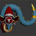 Blue Snake Plush Toy With Red Gold Decorative Headpiece And Yellow Circular Patterns