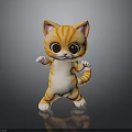 Cute Cartoon Orange Striped Cat With Big Eyes Standing On Black Surface